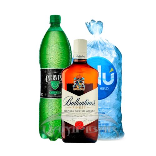 Combo Whiskero: Ballentine's 750ml+Evervess 1.5L+Hielo1.5kg